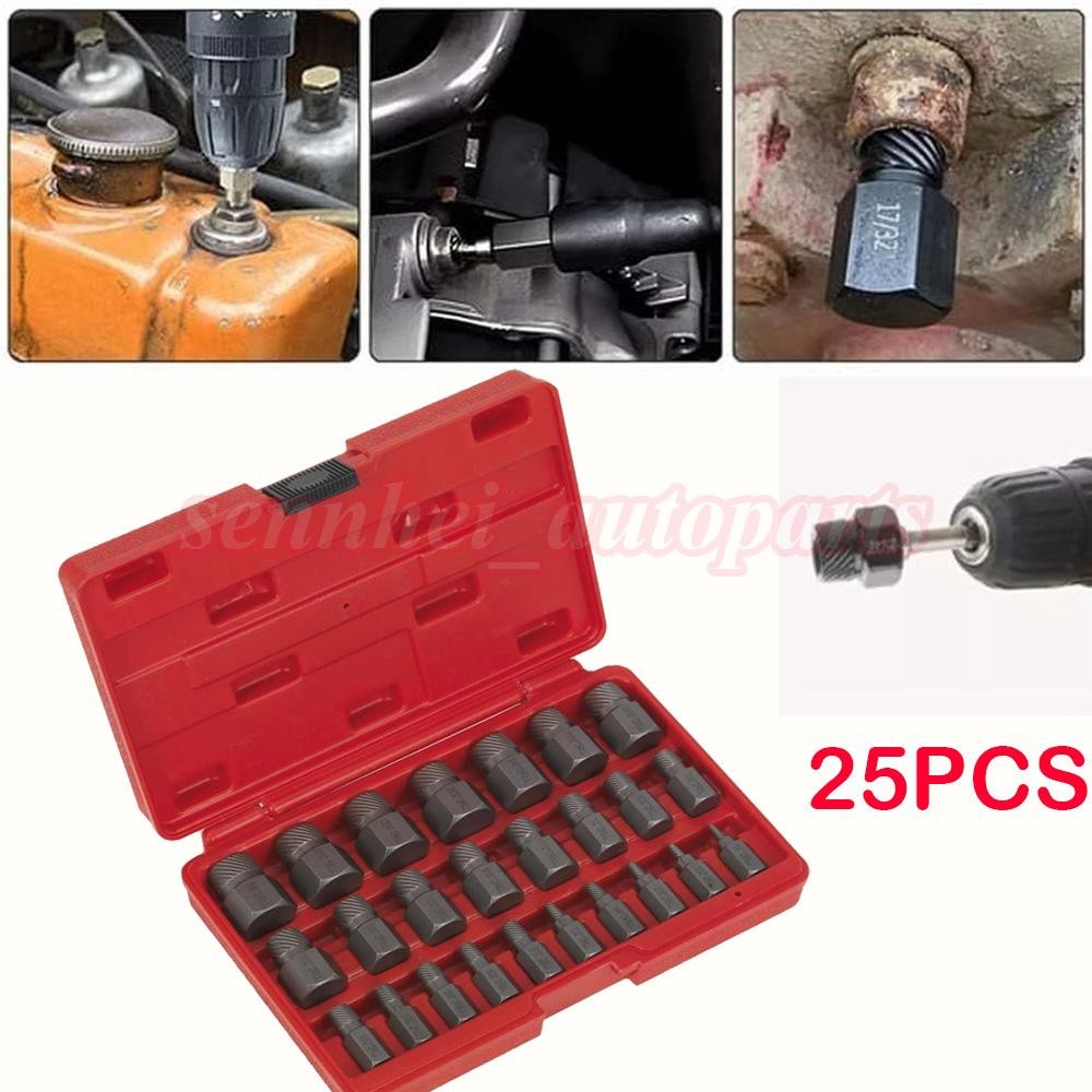 Multi-Spline Screw Extractor Set Hex Head Bit Socket Wrench Bolt Remover 25Pcs