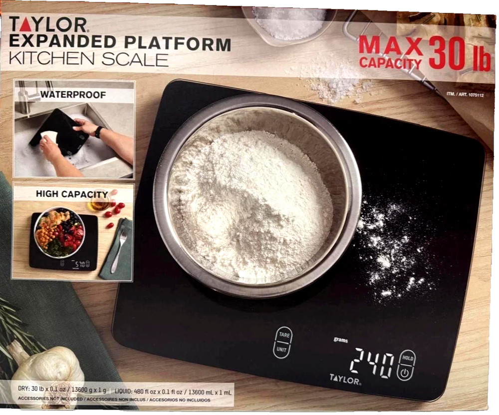 Taylor High-Quality Expanded Platform Digital Kitchen Scale –30lb Max Waterproof