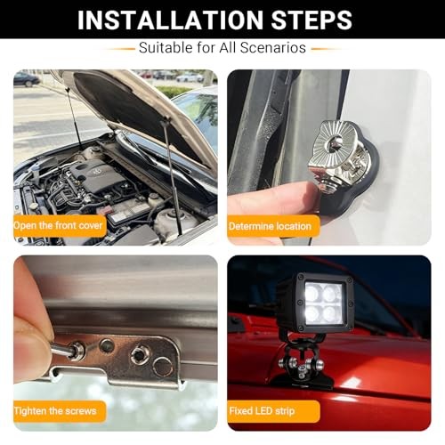 2PCS Led Hood Mounts, Adjustable Hood Led Work Light Mount Bracket, Stainless
