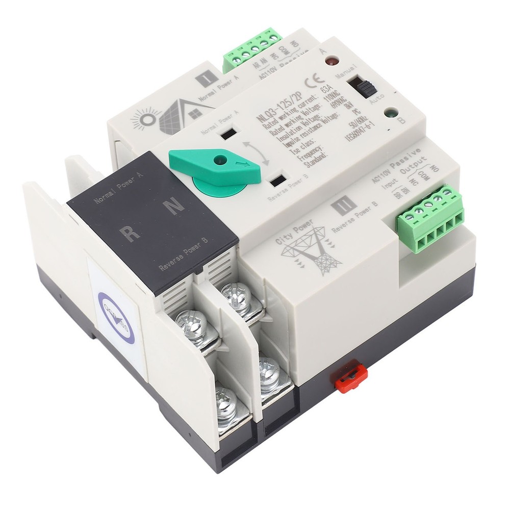 2P 110V 63A Power Automatic Transfer Switch PV Circuit Changeover Switch