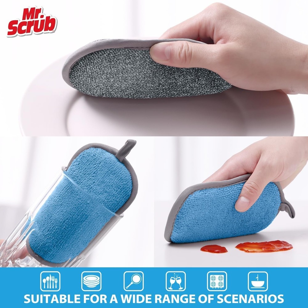 Gentle Non-Scratch Microfiber Sponges - 6 Pack for Effortless Kitchen Cleaning