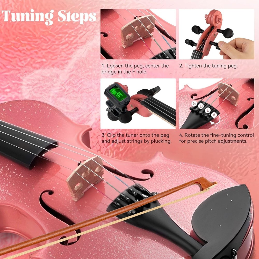 Pink Violin 4/4 Beginner Set with Hard Case & Accessories