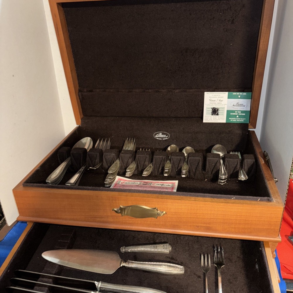 Pacific Silvercloth Anti-Tarnish Wood Flatware Storage Chest W/Drawer- Read