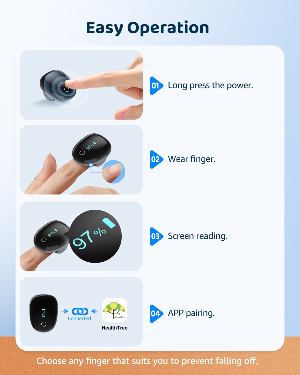 Pulse Oximeter Ring Blood Oxygen SpO2 PR Monitor Fingertip Rechargeable Free APP