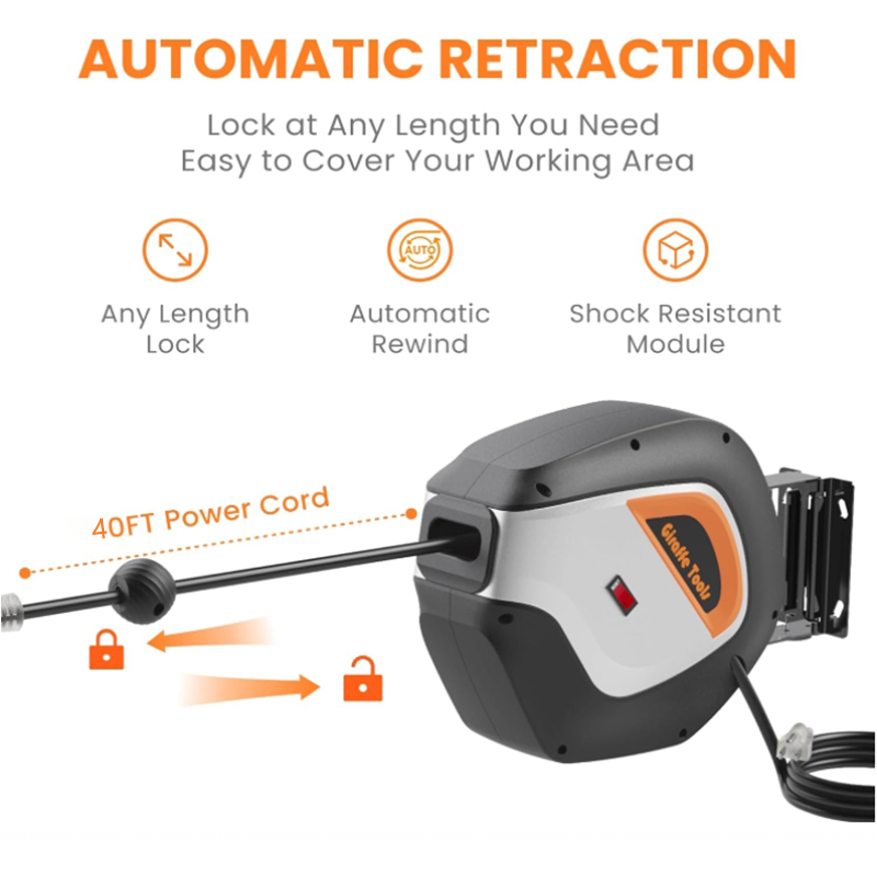 Giraffe Tools Retractable Power Cord Reel 12AWG/3C SJTOW Extension Cord Reel 50'