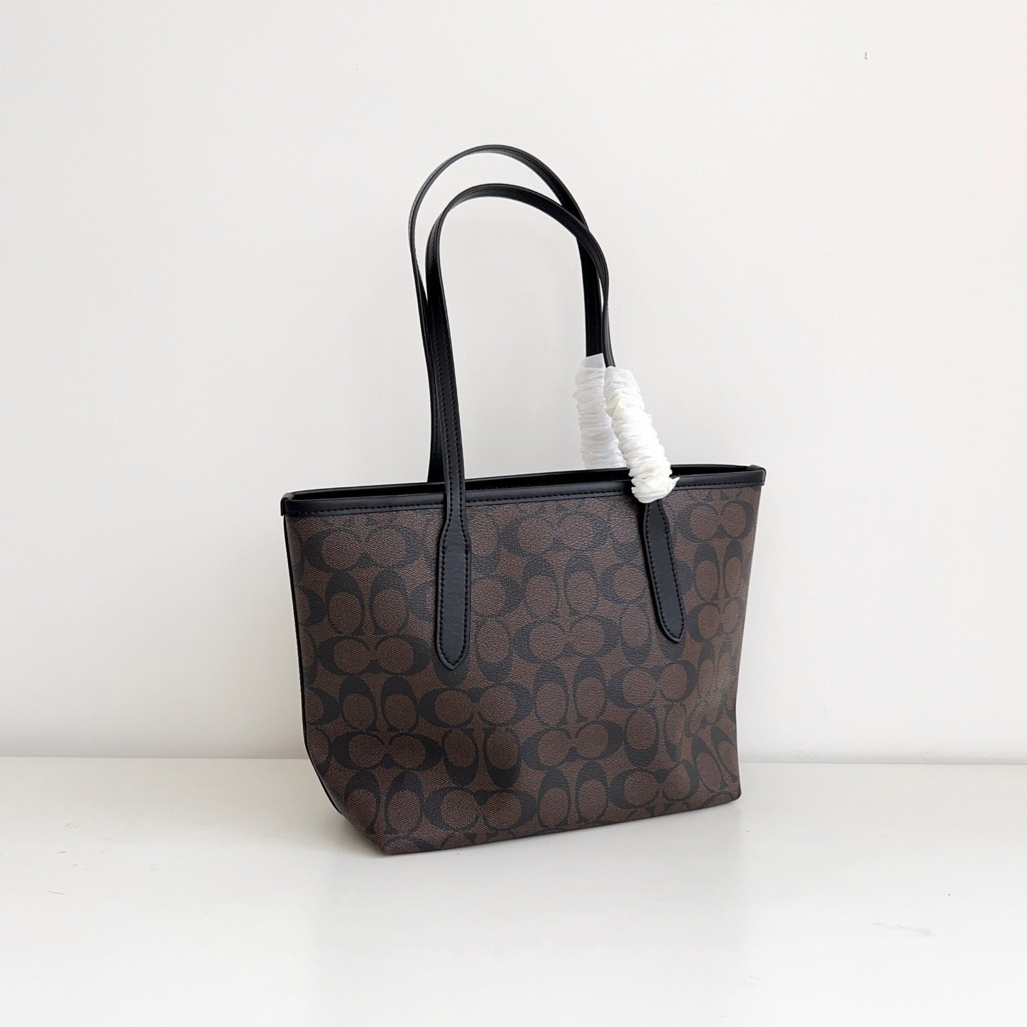 COA CU759 Small City Tote Signature Coated Canvas Black Brown Outlet Brand New