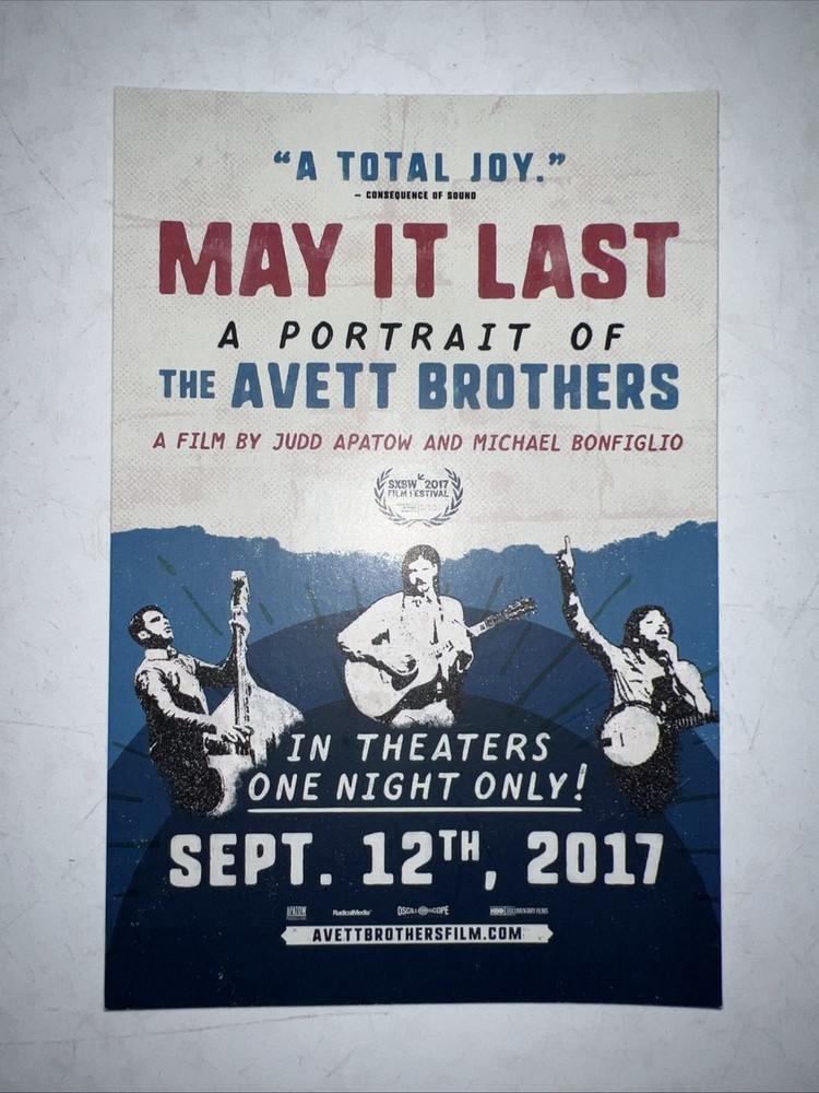 THE AVETT BROTHERS May It Last Movie Advertisement Card 2017