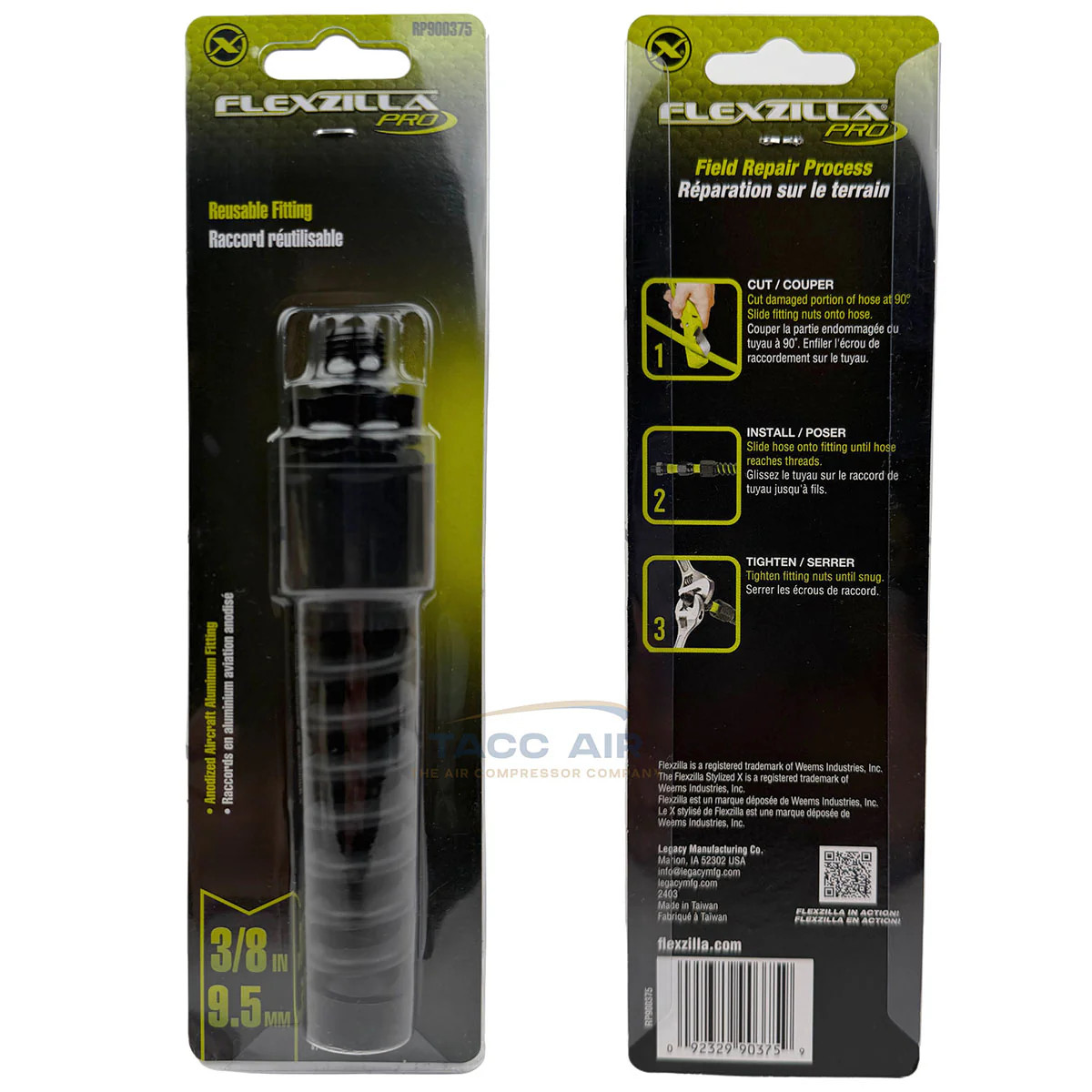 RP900375 3/8" Flexzilla Pro Field Repairable Air Hose End Barb Reusable Fitting