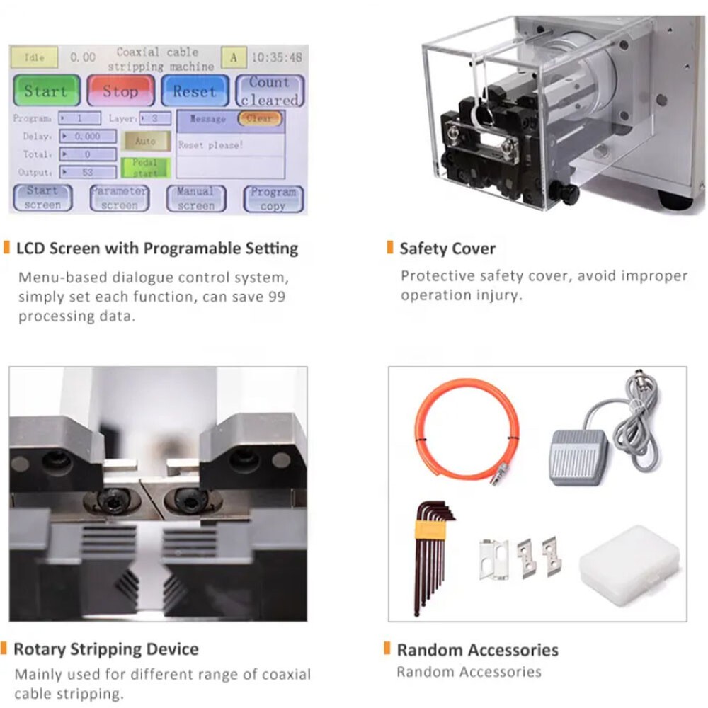 110V Semi-automatic Coaxial Wire Stripping Machine Multi-layer Rotary Stripper