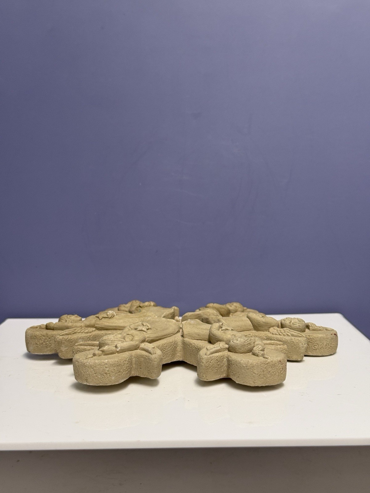 Hand Cast Stone Snowflake Shaped Ornament W/Angels Wall Decor By George CARRUTH