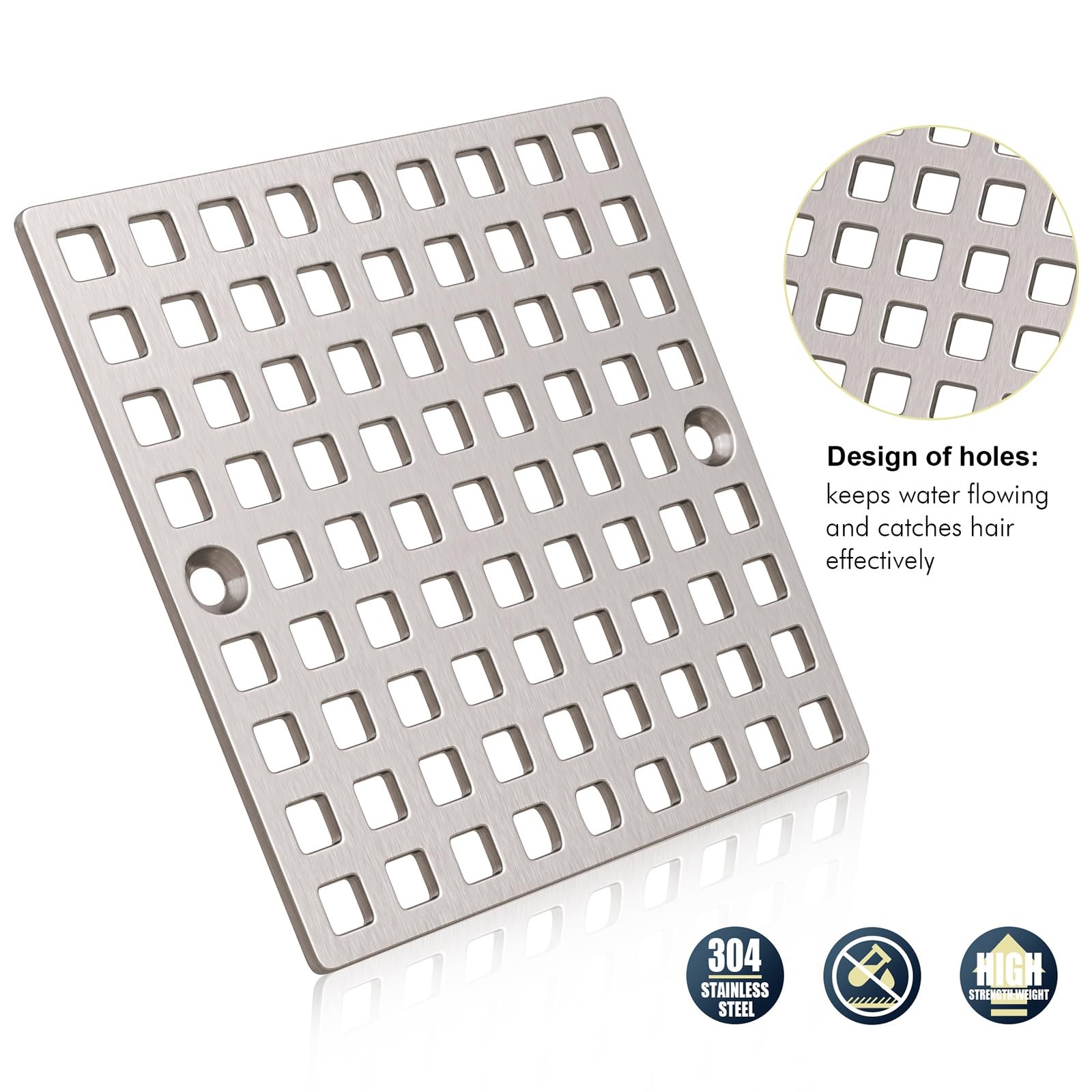 4 Inch Brushed Nickel Square Shower Drain Cover SUS304 Stainless Steel