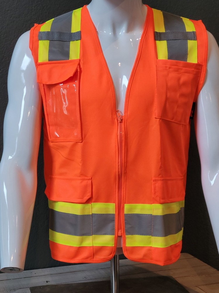 High visibility orange Two Tone Safety Vest Solid Fabric.