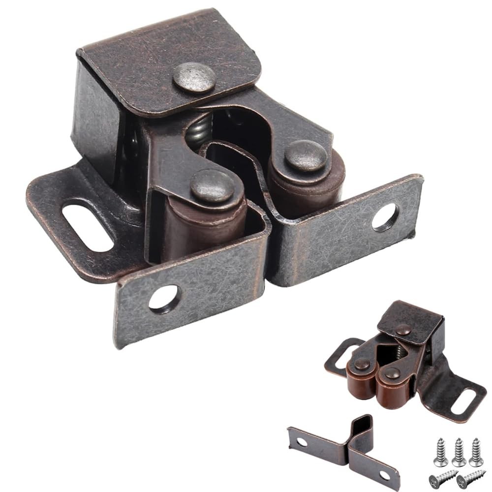 6 Pack Cabinet Latch - Double Roller Catch Hardware for 6 Pieces, Bronze