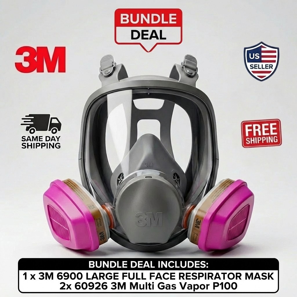 Bundle 3M 6900 LARGE FULL FACE RESPIRATOR MASK & 2 60926 MULTI GAS CARTRIDGE
