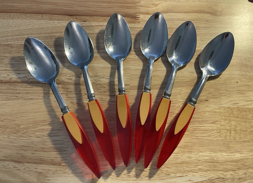 Bakelite Catalin Inlaid Teardrop Cherry Red Butterscotch Flatware 24 pc