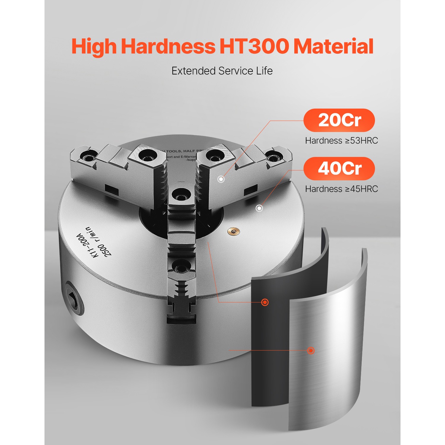 8 Inch 3-Jaw Self-Centering Lathe Chuck with 2 1/4 in-8 Threaded Backing