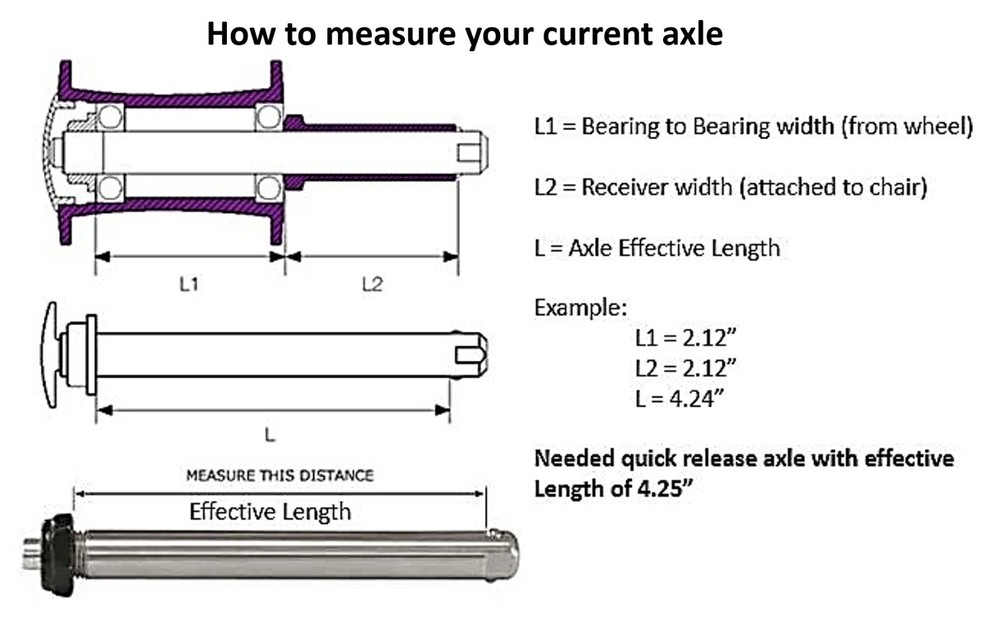 1/2" x 4 1/4" Quick release axle for wheelchairs, BIG button