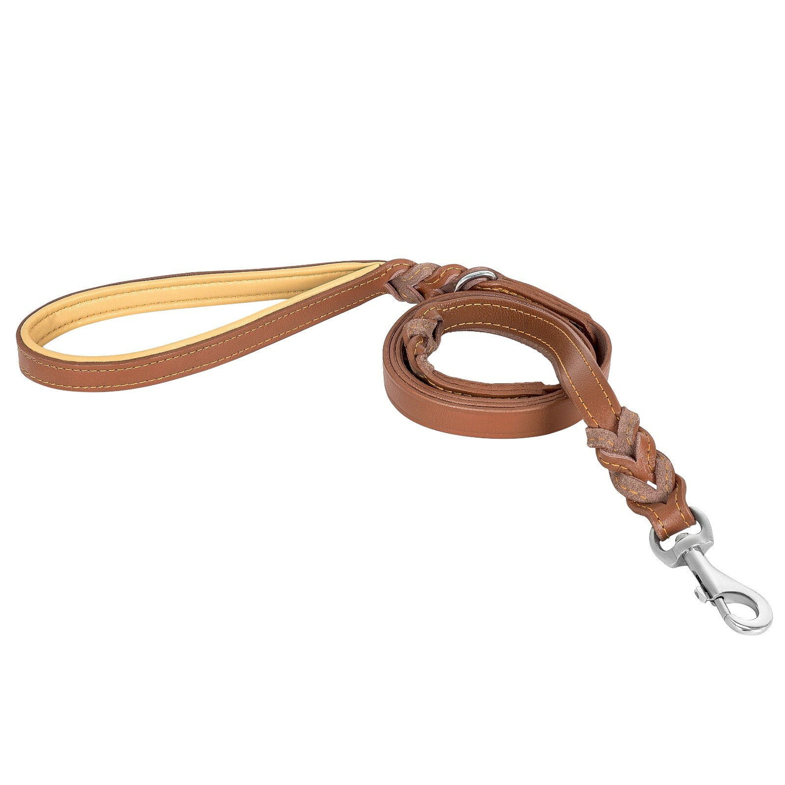 Riparo Braided Leather Dog Leash with Two Handles, 6 FT with Traffic Handle
