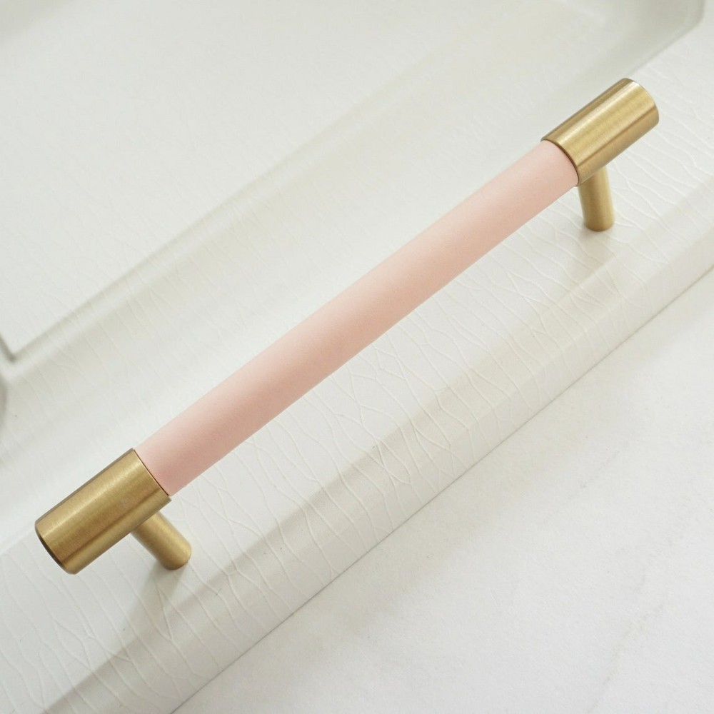 Pink Leather Cabinet Door Handles Dresser Drawer Knobs Pulls Solid Brass Pulls