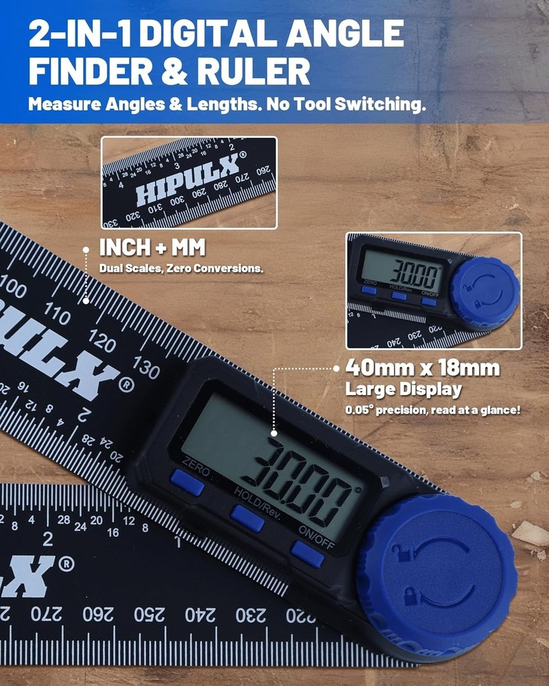 7 Inch Digital Protractor with LCD Display, 0-360° Angle Finder Tool Digital, Co