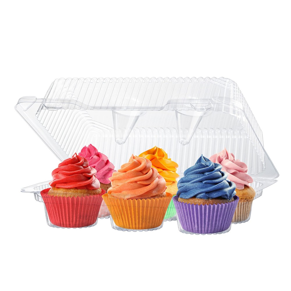 Plastic Cupcake Containers Boxes | 6 Compartment – 42 Pack | Disposable High ...