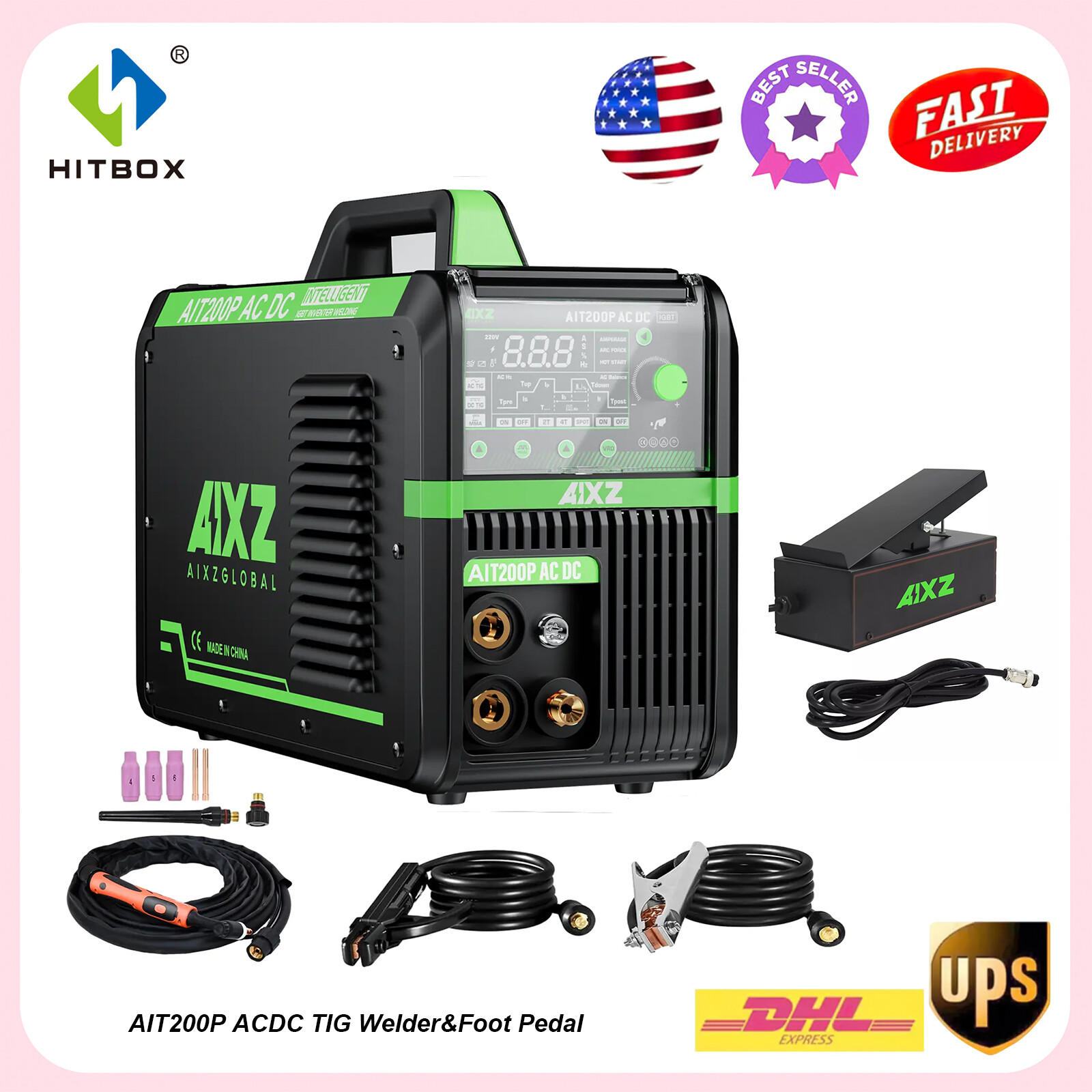 110V/220V Alu AC DC TIG Welder &Foot Pedal Stick Pulse TIG Welding Machine 200A