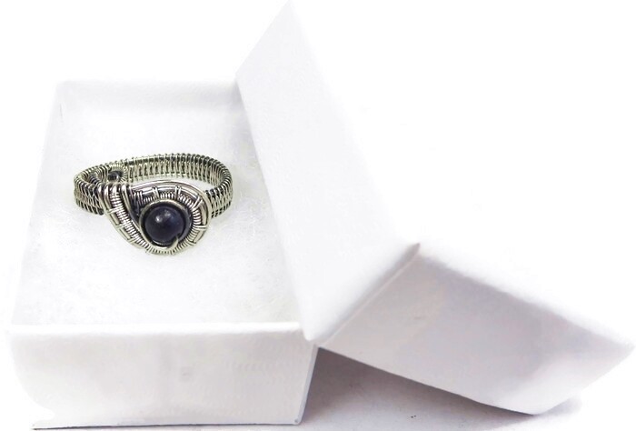 Lapis Lazuli Adjustable Ring, Woven in Sterling Silver Wire