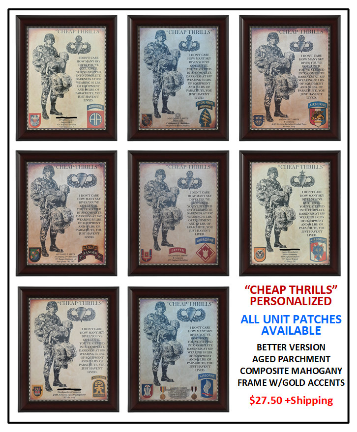 MC-NICE: ARMY Airborne "Cheap Thrills" 173rd Airborne Bgd Framed PERSONALIZED