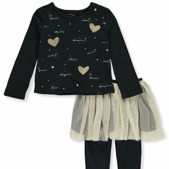 NWT -  BCBG Girls’ Foil Heart Bonjour 2 Piece Tutu Leggings Set Outfit - 18mos