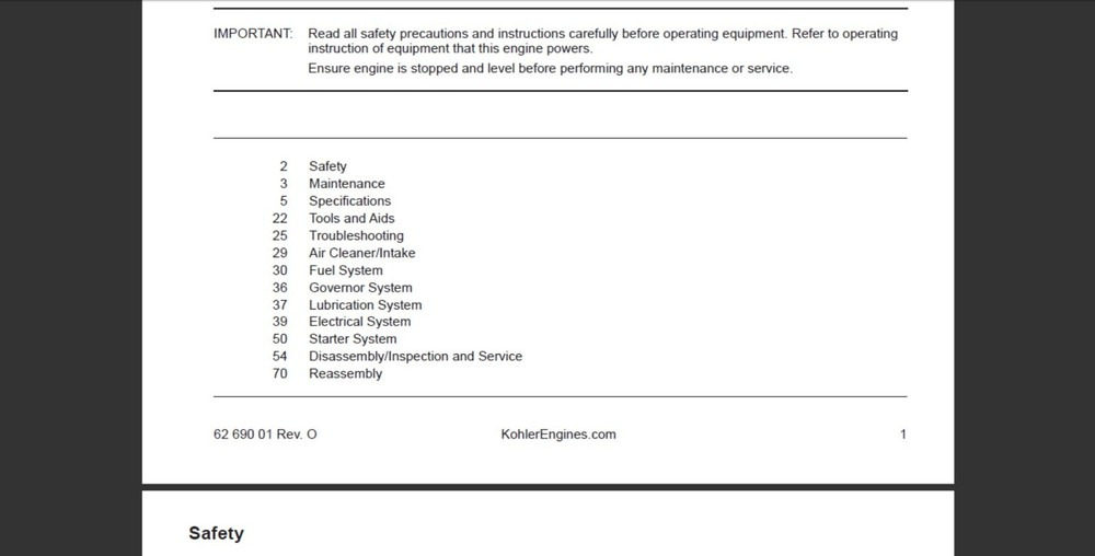 Kohler Engine Command PRO CH940 CH1000 Workshop Service manual
