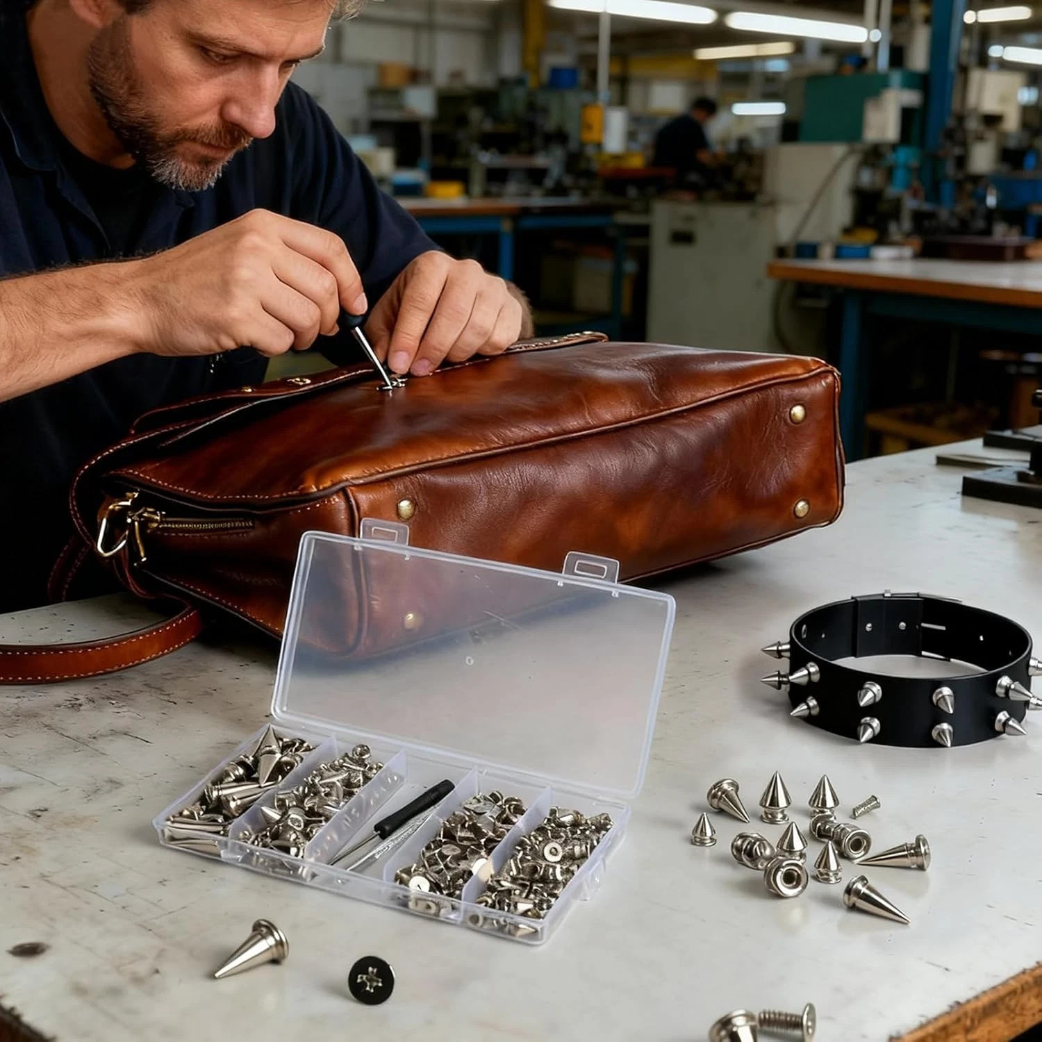 240 Pieces Multiple Sizes Silver Studs for Clothing, 3 Sizes Metal Studs and Spi