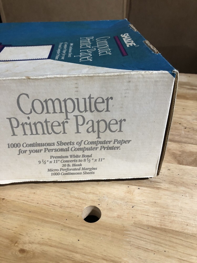NOS BOX OF VINTAGE SHADE COMPUTER PRINTER PAPER - CONTINUOUS SHEETS
