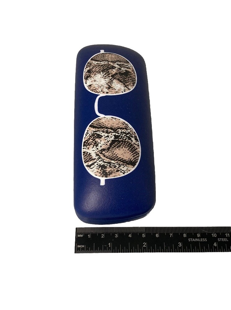 NEW Snake Print Blue Clamshell Eyeglasses Case W/ Spring Close