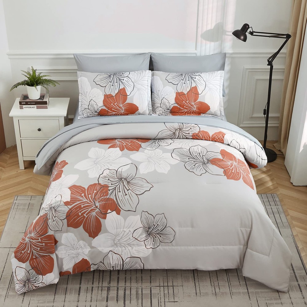 Floral Comforter Set King Size, Terracotta Pattern King,