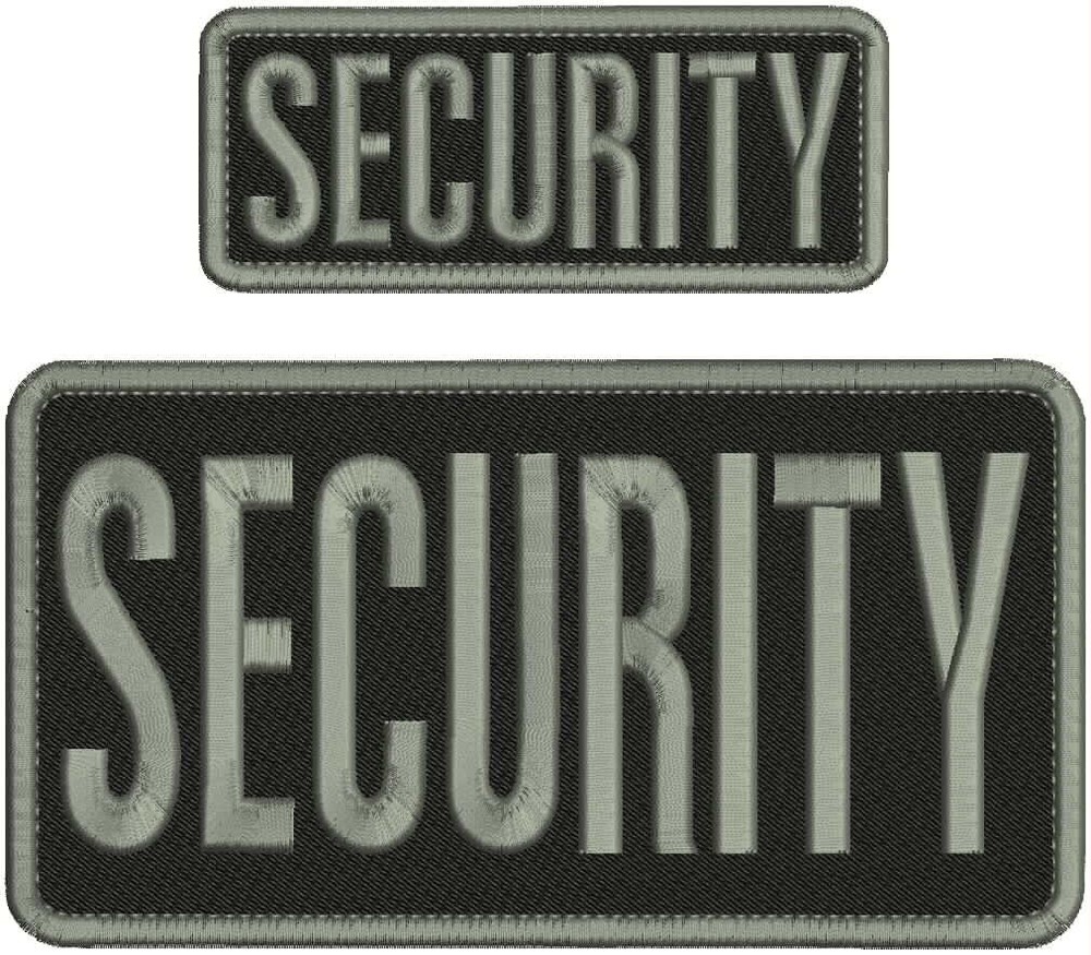 SECURITY EMBROIDERY PATCH 8x4 & 5X2 HOOK ON BACK GRAY ON BLACK