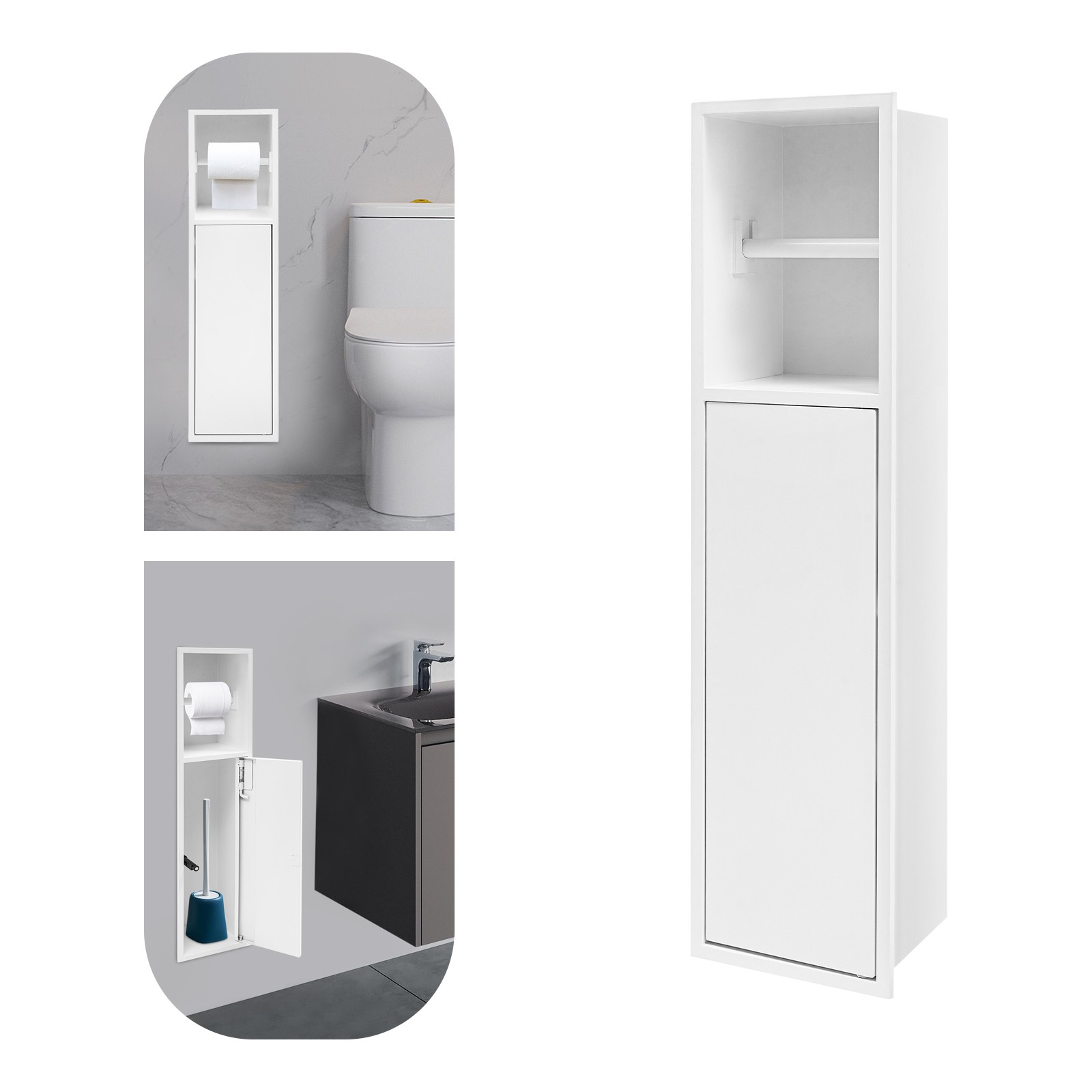 2-Tier Recessed Shower Niche Toilet Shelf Wall-inserted Bathroom Storage Cabinet