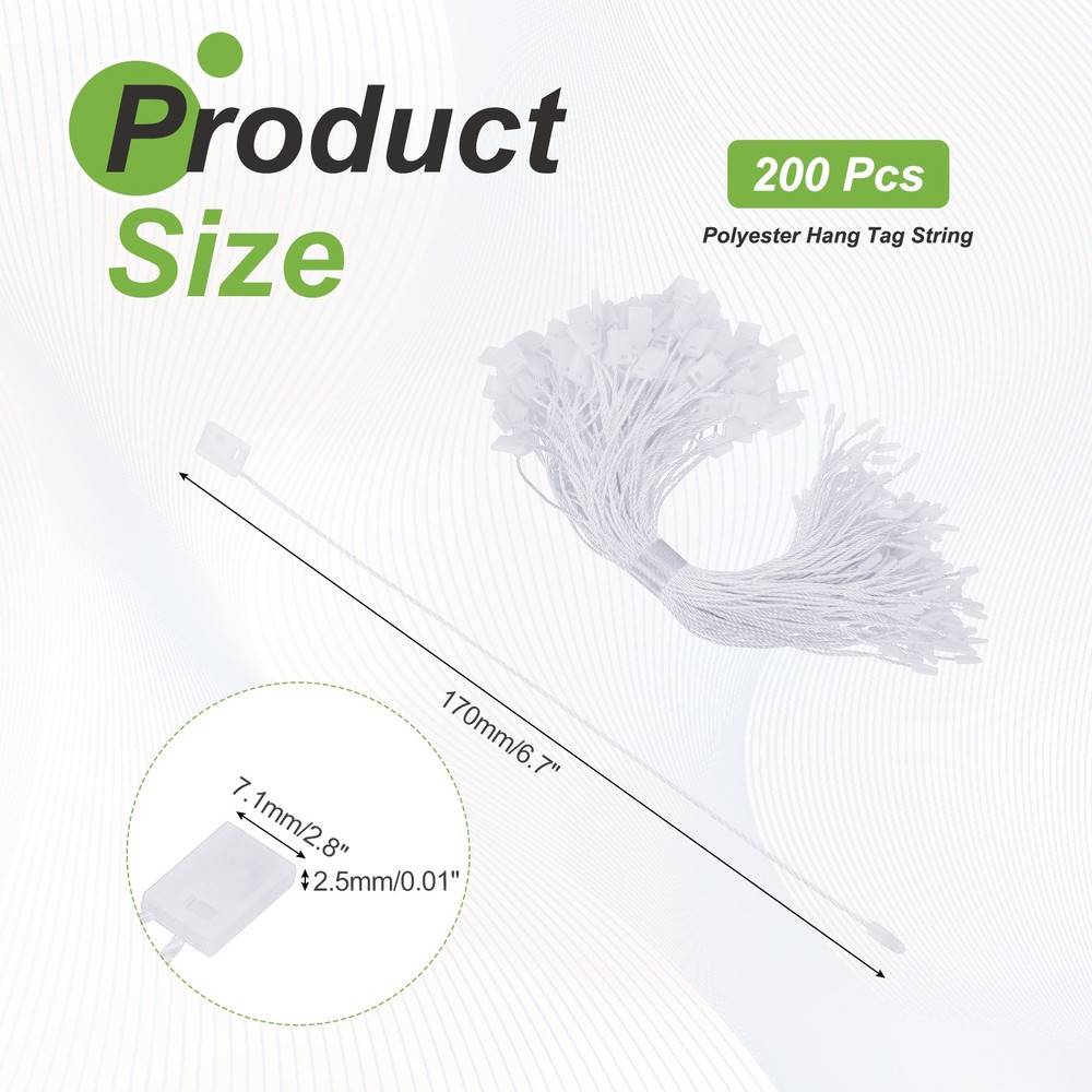 200pcs Polyester Hang Tag String (6.7") - Plastic Snap Lock Pin Loop White