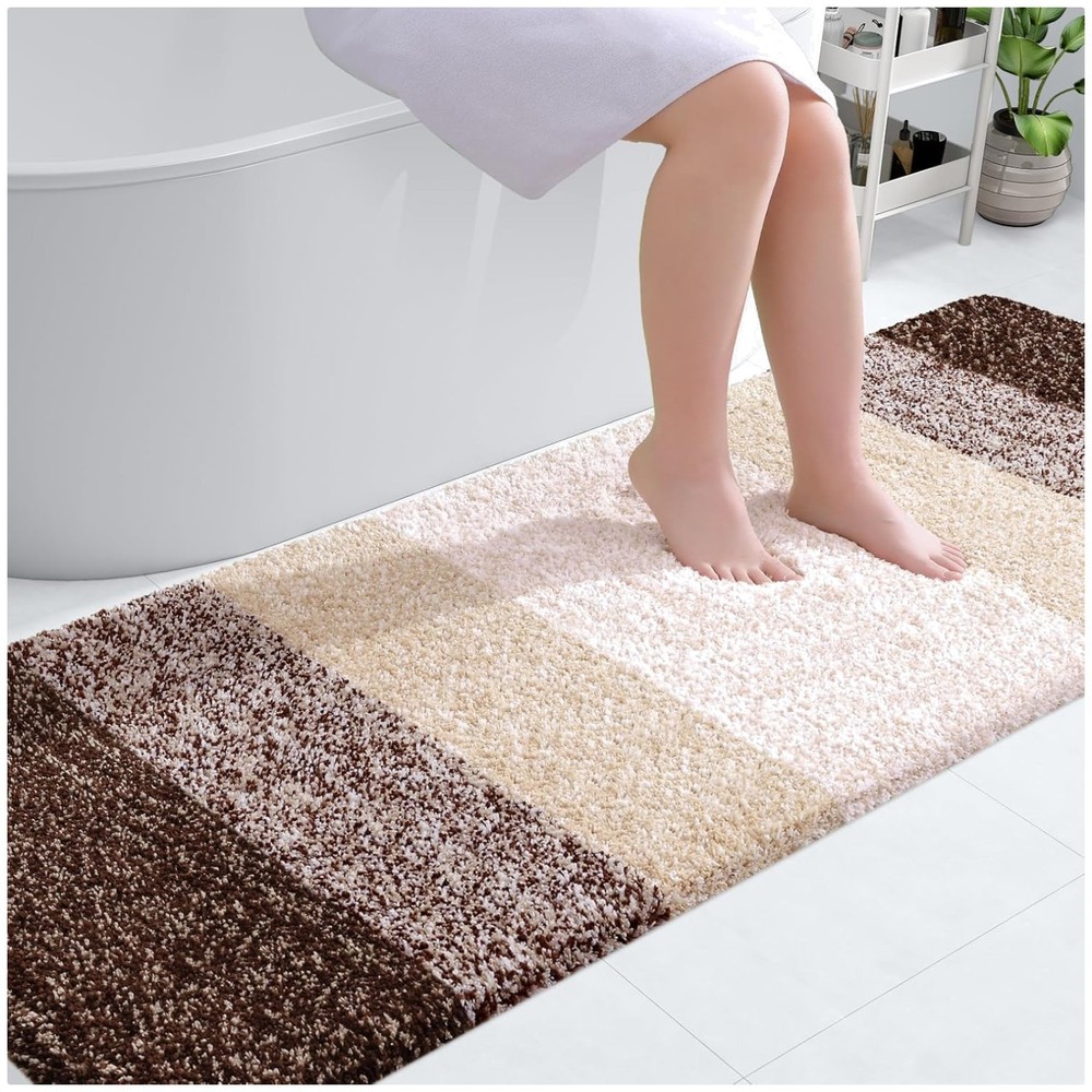 Soft Microfiber Bathroom Runner Rug - Brown