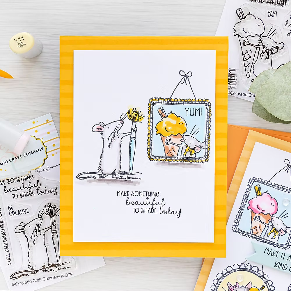 Colorado Craft Company "BE CREATIVE" by Anita Jeram 2"x3" Clear Mini Stamp Set