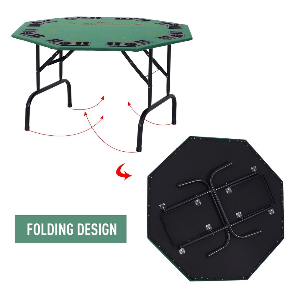 Compact 48" Foldable 8-Player Poker Table with Integrated Cup Holders Smooth