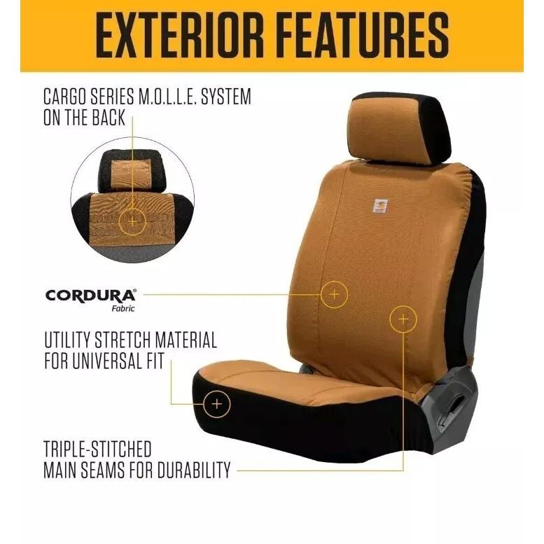 x2 Carhartt Universal Nylon Duck Canvas Bucket Seat Cover Brown Rain Defender
