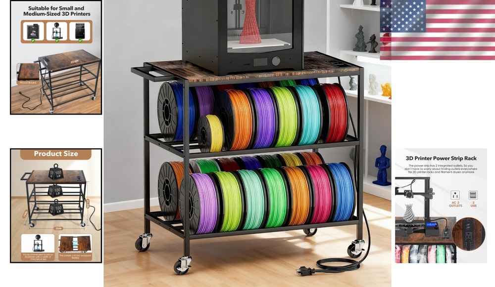 Heavy-Duty 3D Printer Stand with Filament Storage - Tiered Rack for 3D Printers