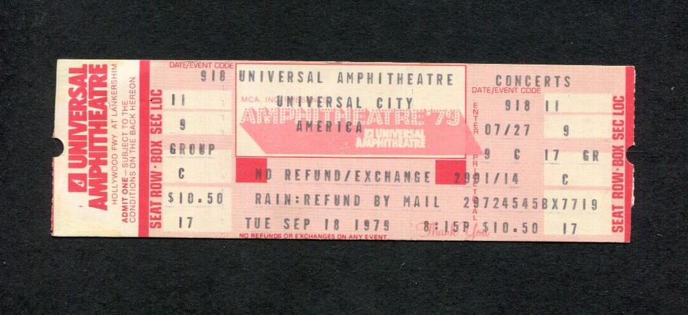 America 1979 Unused Concert Ticket Universal Amphitheater, A Horse With No Name