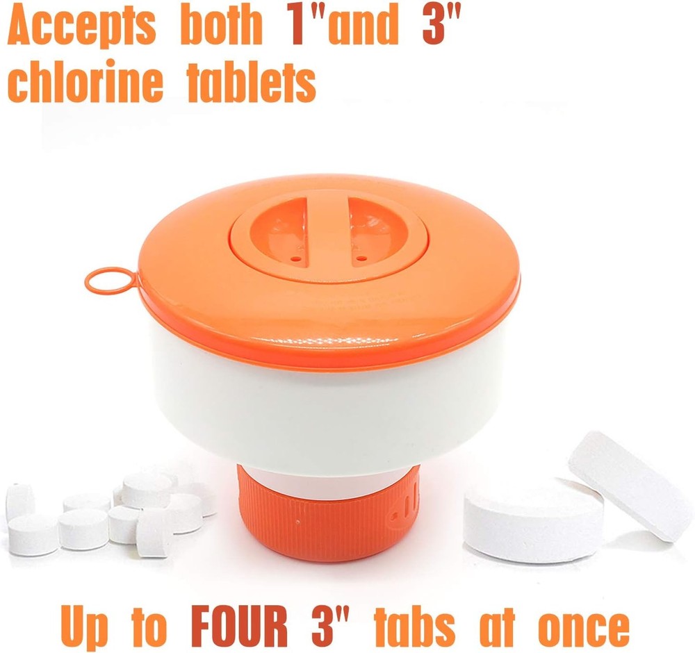Pool Chlorine Floater, 7" Diameter Floatation Device can accommodate 3" Tablet C