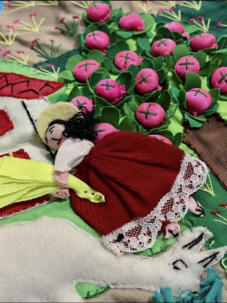 Handmade Peruvian Textile Art Farm Scene Wall Hanging 3D Pink Red Pillow Cover