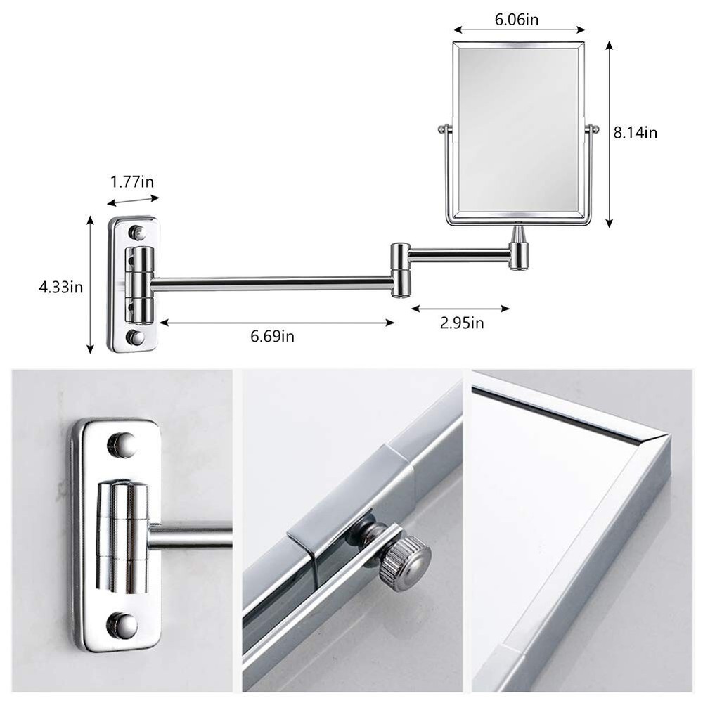 3X Magnifying Wall Mounted Vanity Makeup Mirror | Rectangular 8x6 Inch
