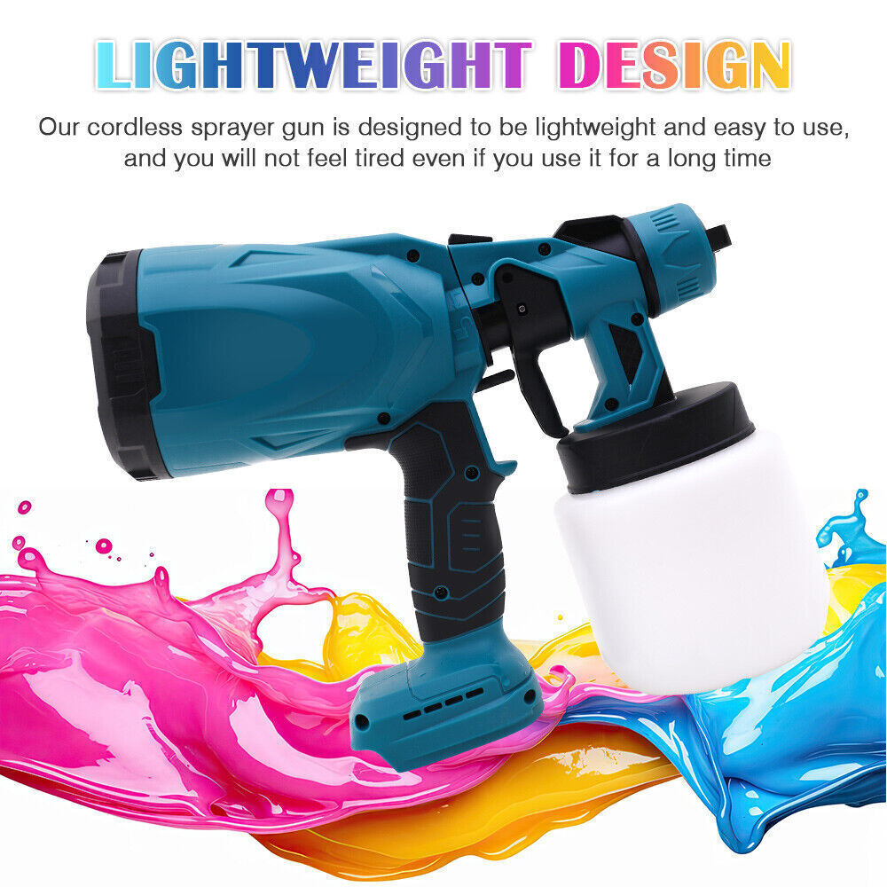 High Pressure Cordless Paint Sprayer Electric Airless HVLP Spray Gun +2 Battery