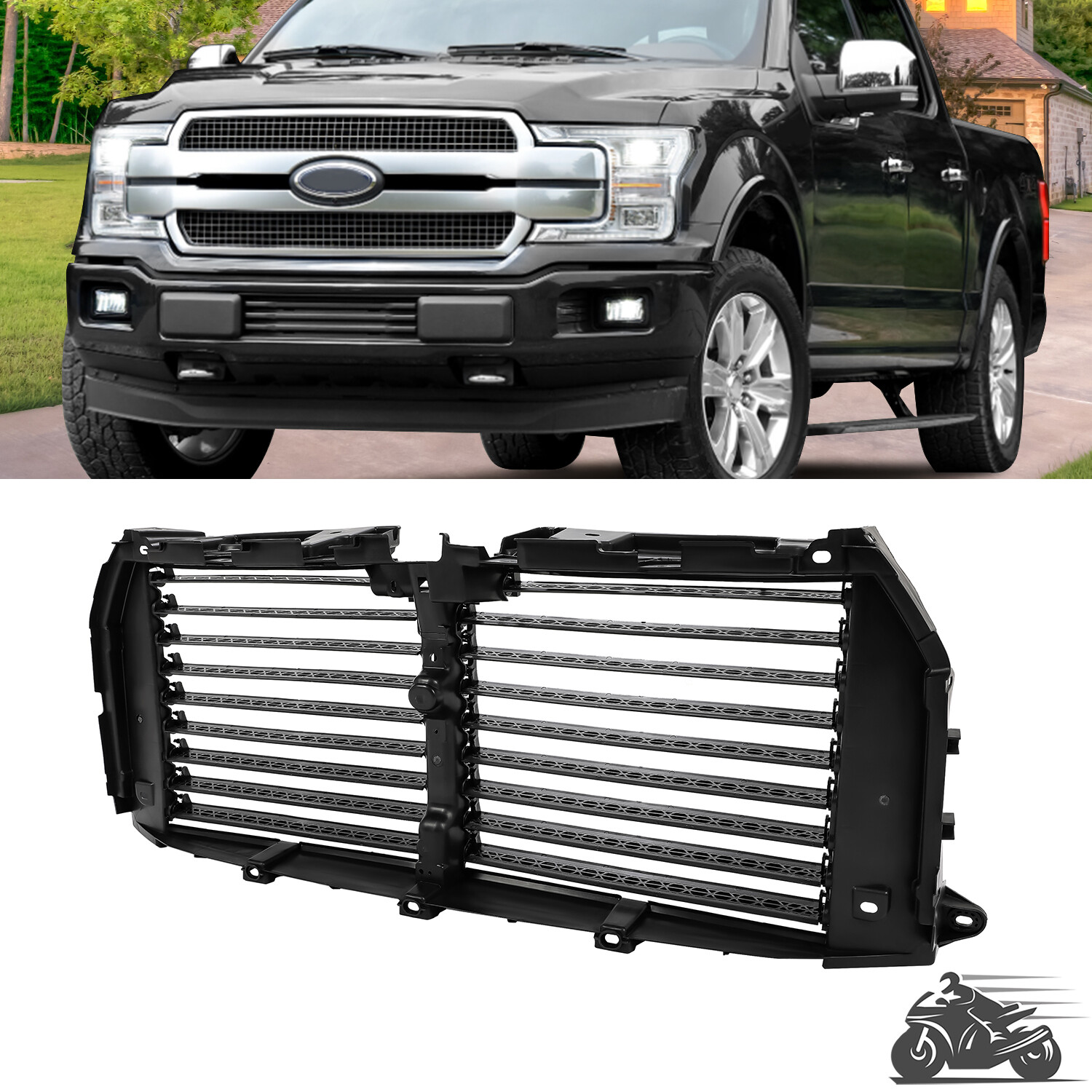 For Ford F-150 2015-2017 Front Upper Radiator Grille Air Shutter Assembly Black