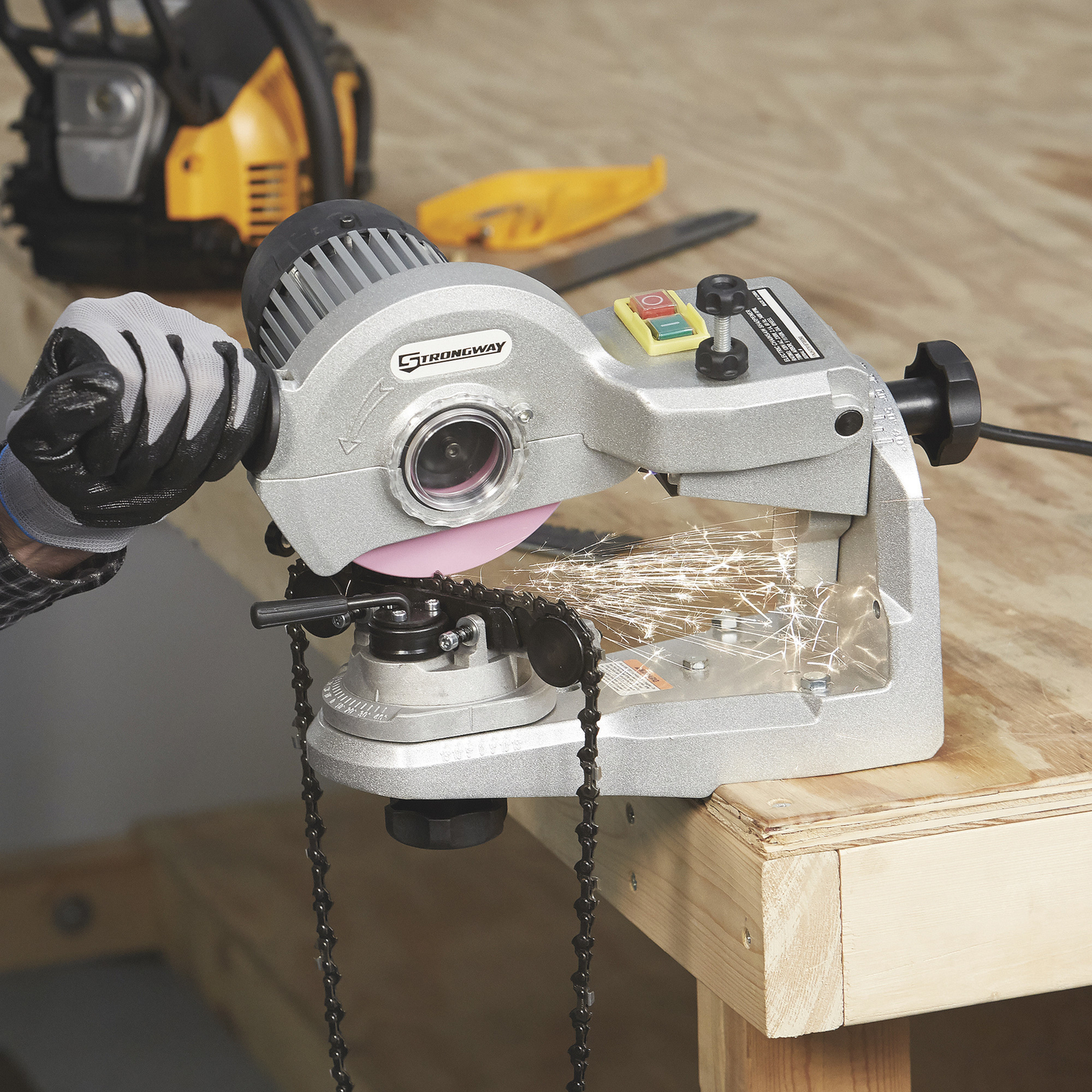 Strongway Electric Chainsaw Sharpener, 110V, 1/4in. to 3/4in. Pitch, 3400 RPM