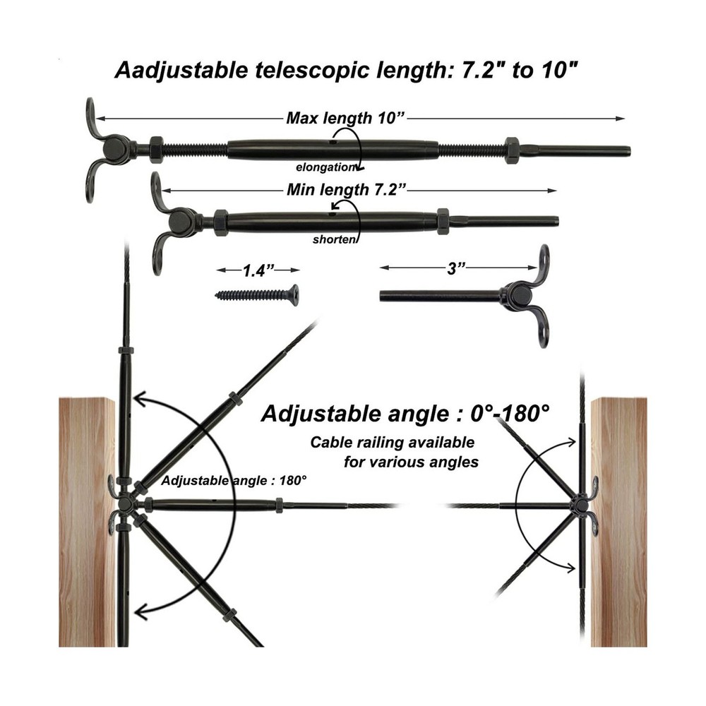 Black Cable Railing Hardware Kit, for 1/8 Cable Railing System for Wood Posts...